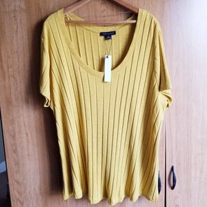 Sanctuary Mustard Ribbed Short Sleeve Top Sz 3X